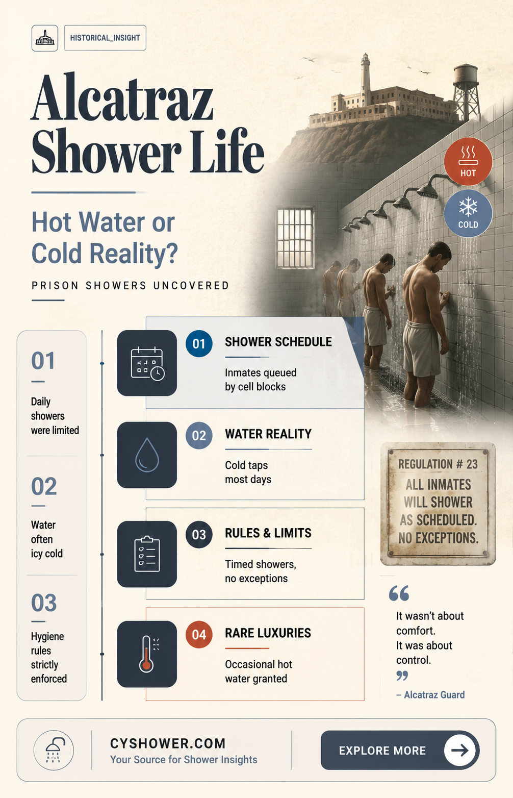 can inmates at alcatraz have hot shower
