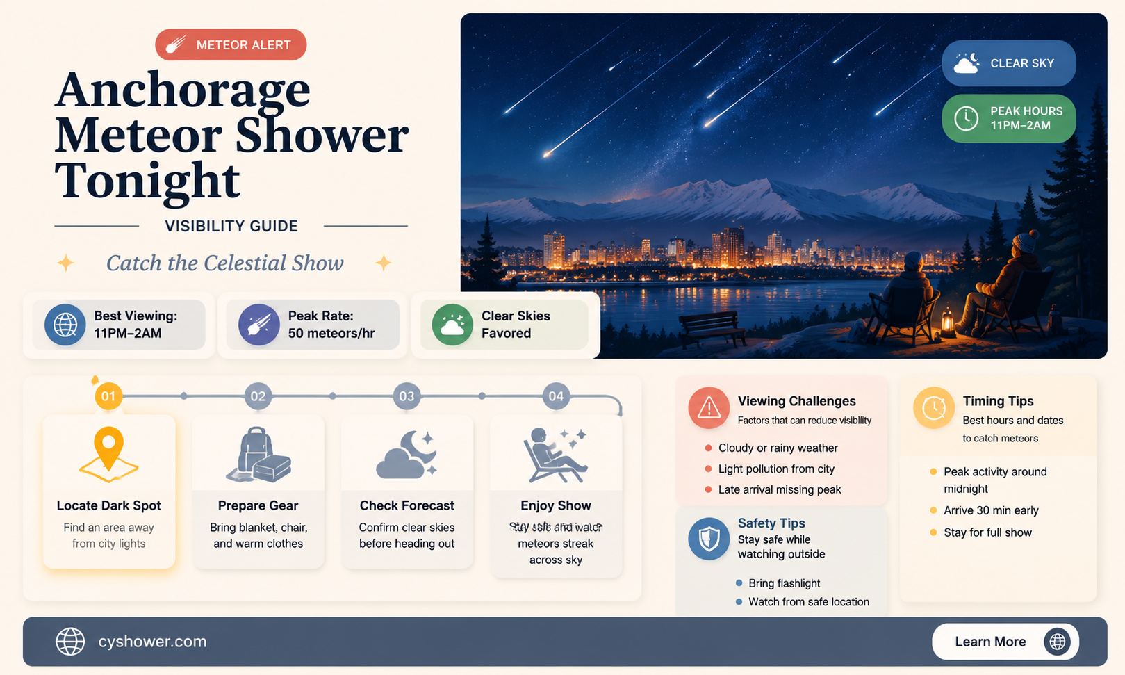 can i see the meteor shower from anchorage alaska tonight