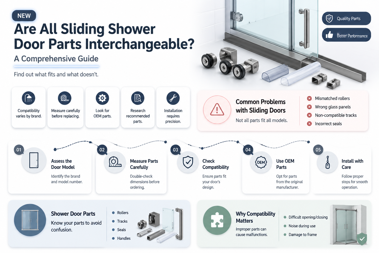 are all shiding shower door parts interchangeable