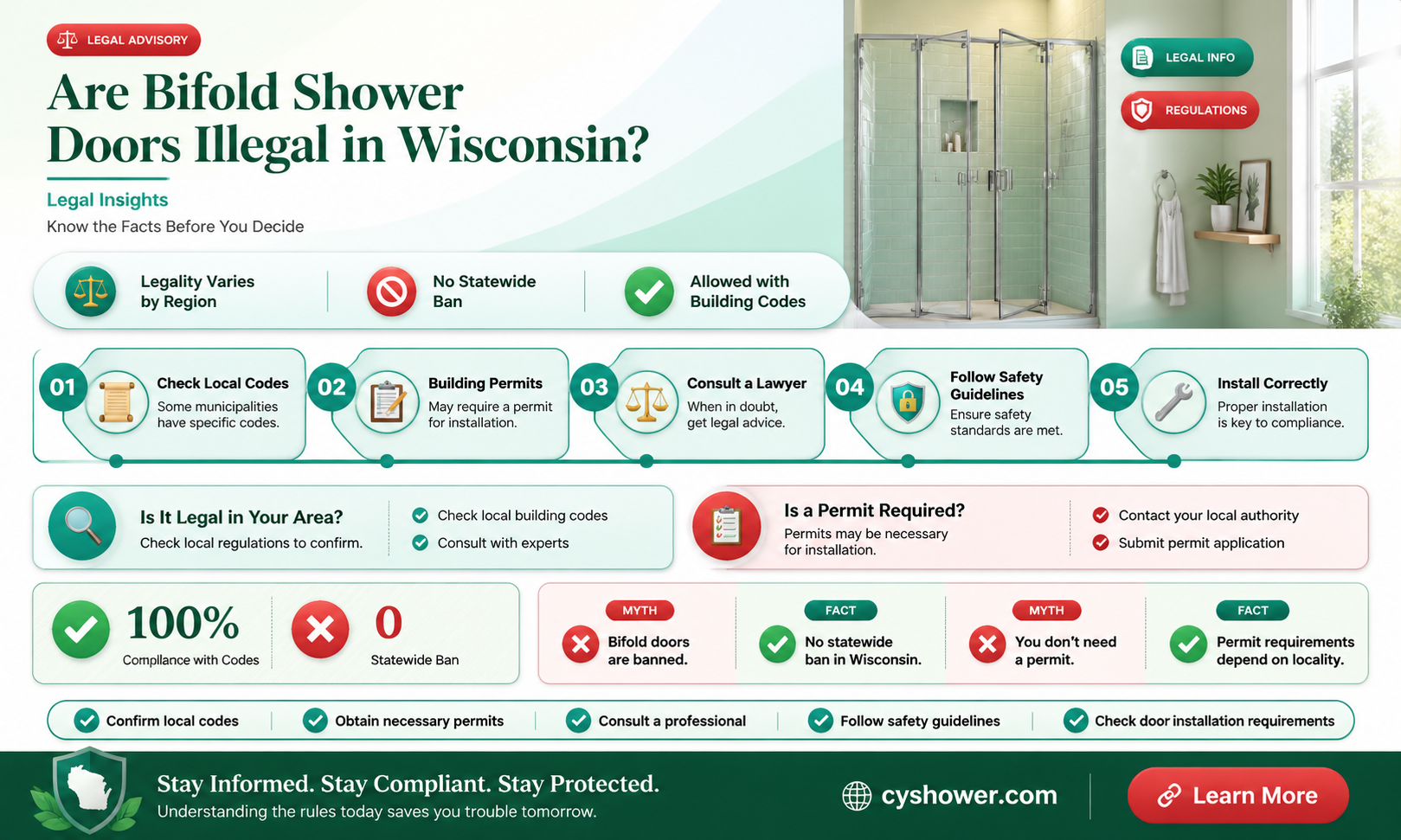 are bifold shower doors illegal in wisconsin
