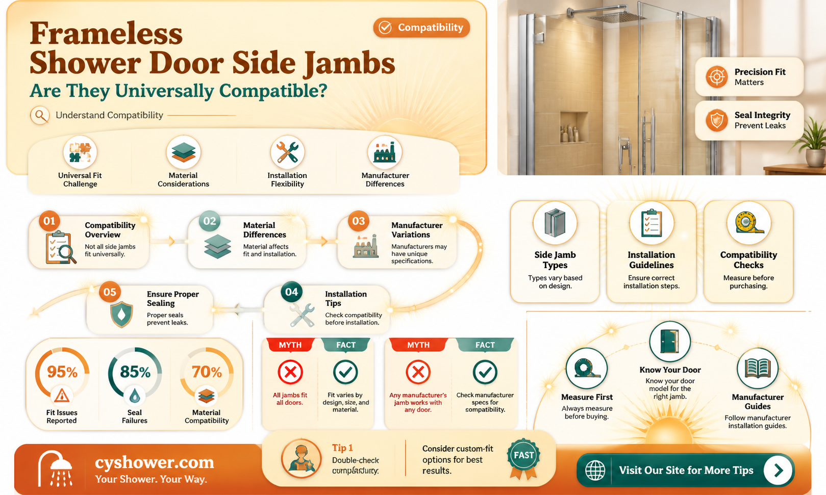 are frameless shower door side jambs universal
