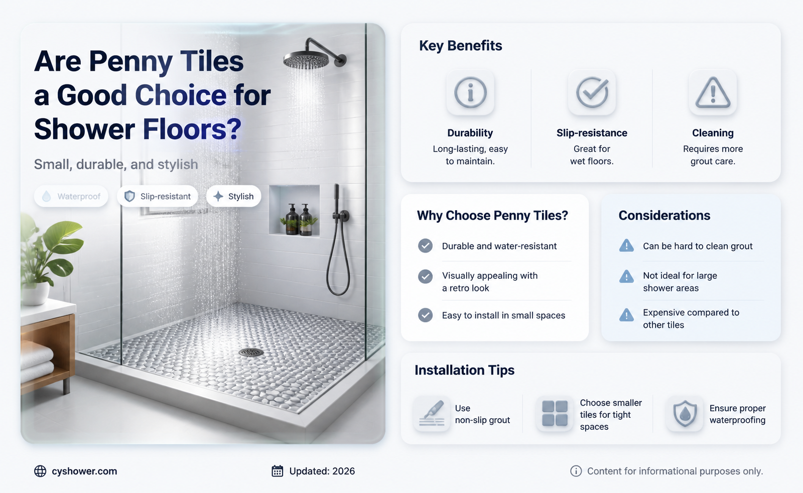 are penny tiles good for shower floor