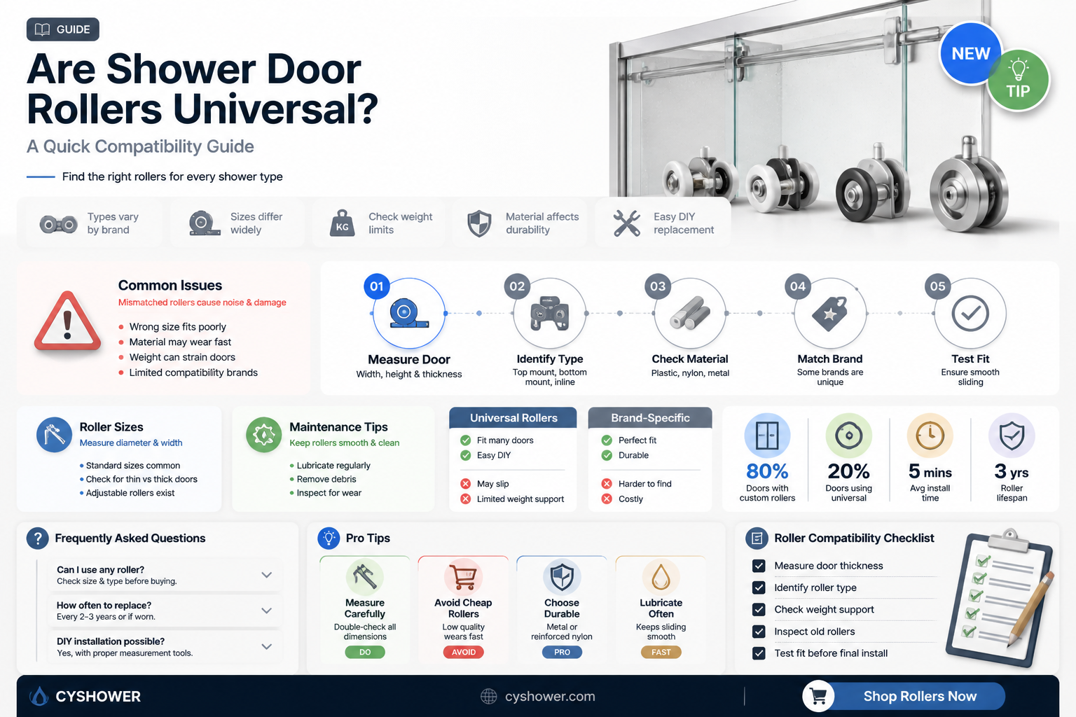 are shower door rollers universal