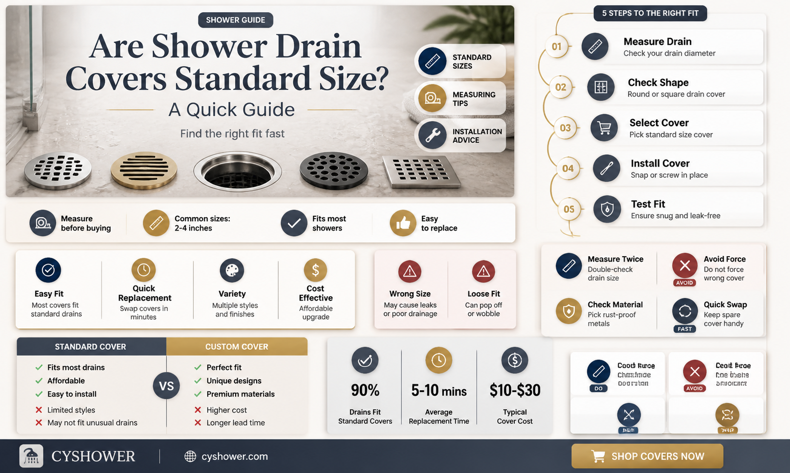 are shower drain covers standard size