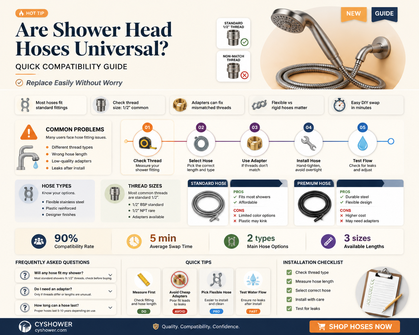 are shower head hoses universal