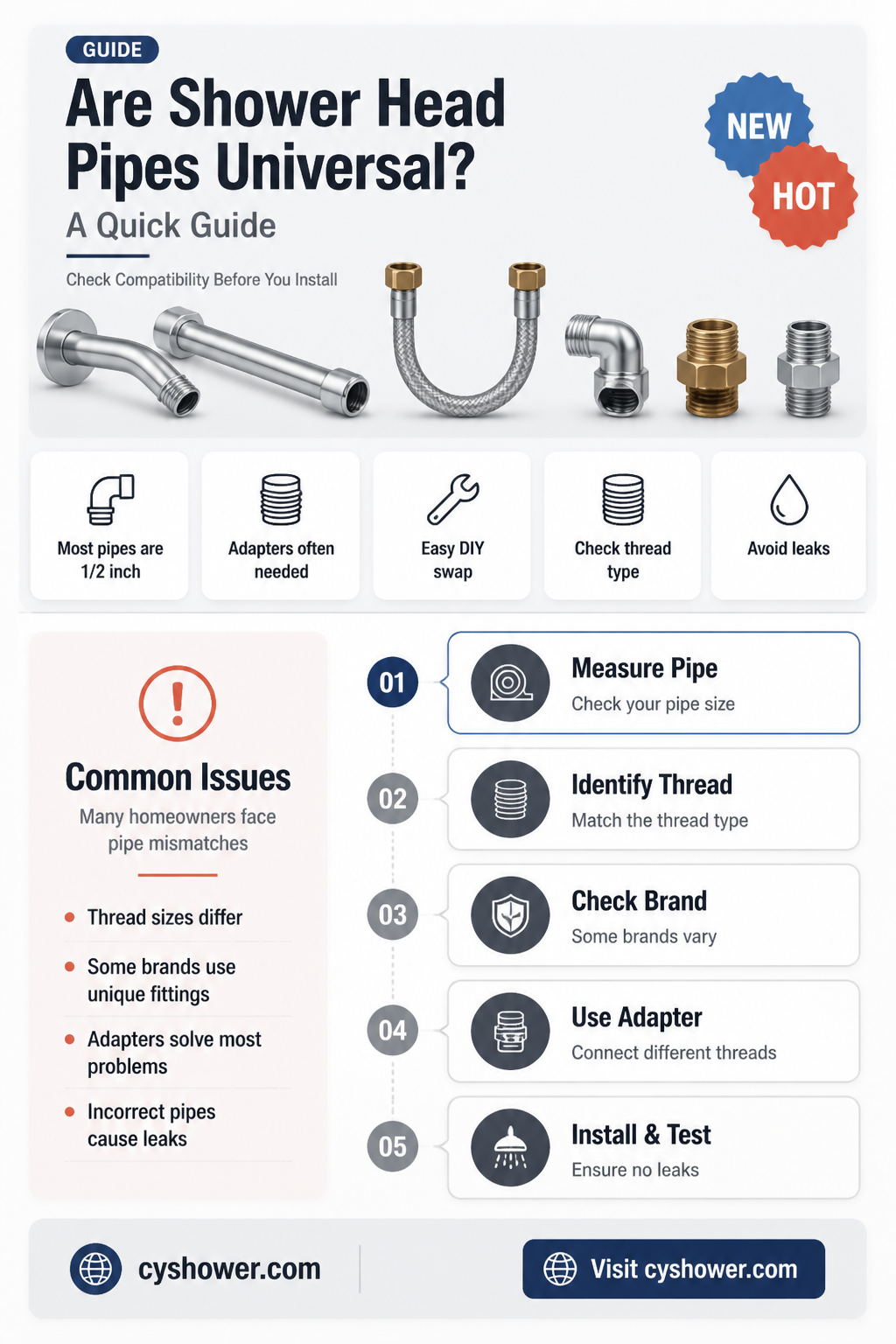 are shower head pipes universal