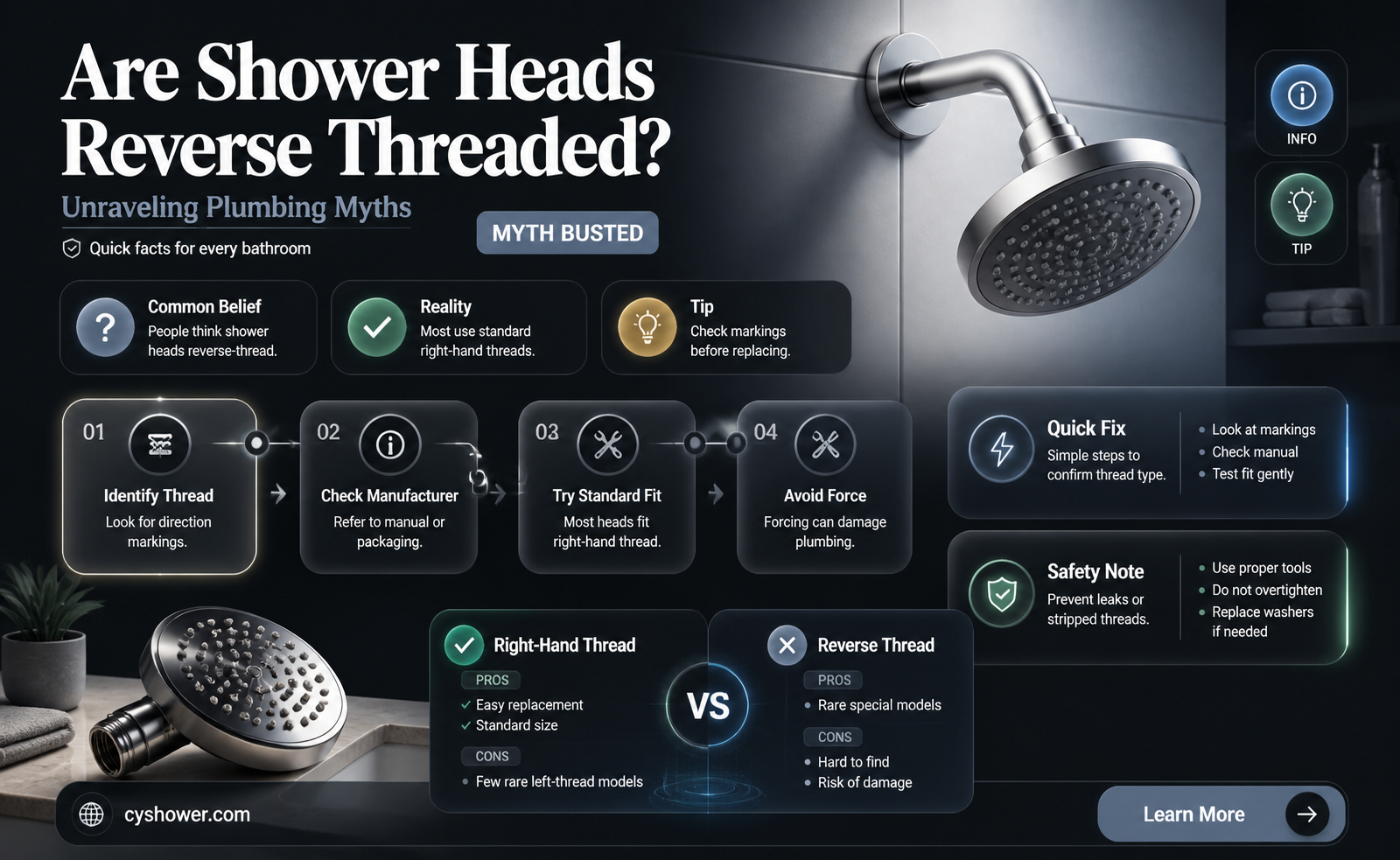 are shower heads reverse threaded