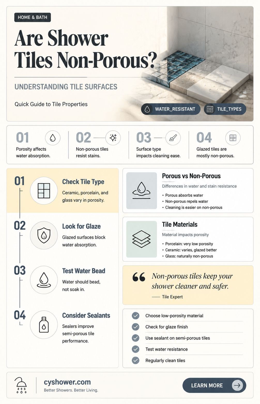are shower tiles non porous surfaces