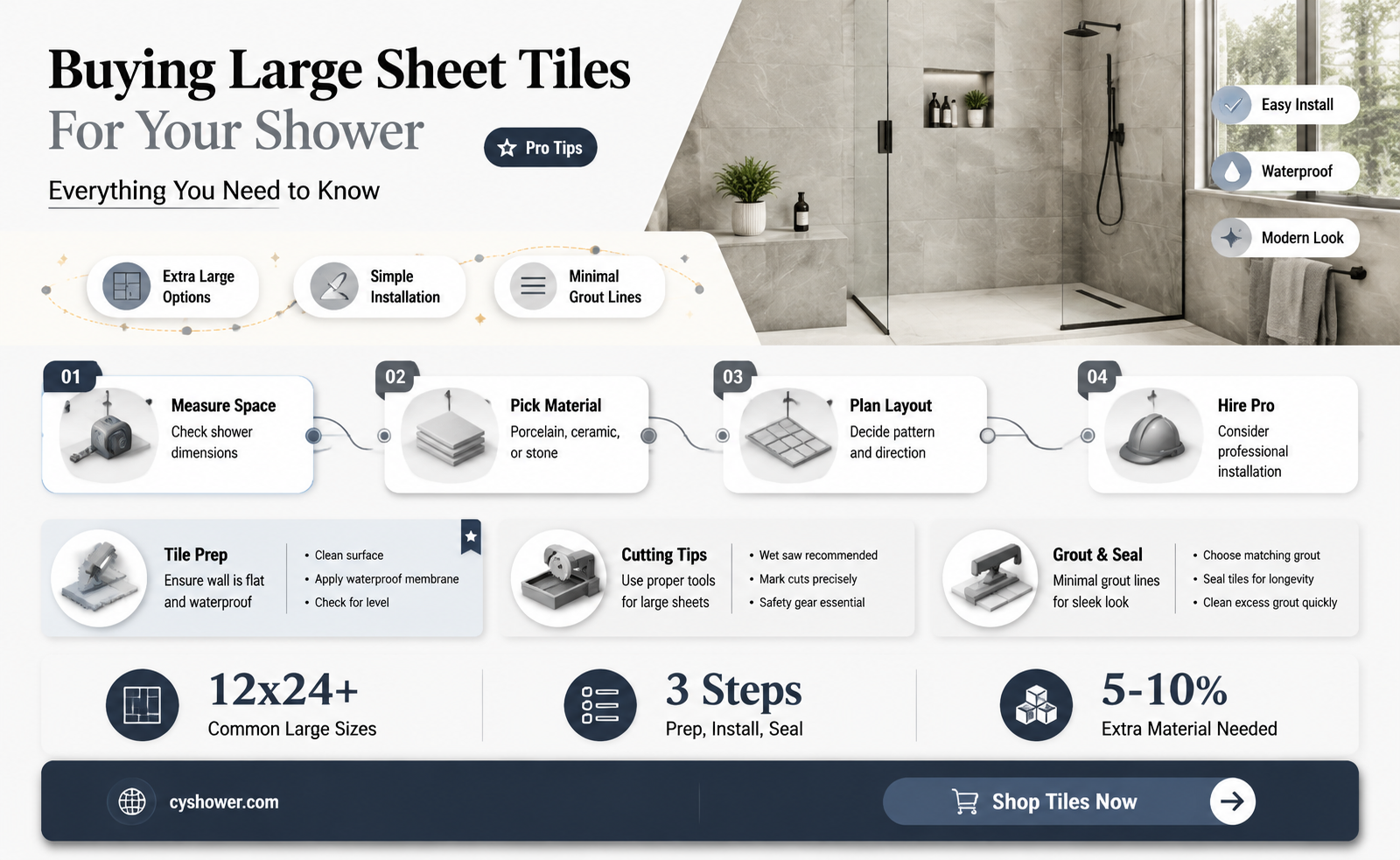 can i purchase tile for a shower in large sheets