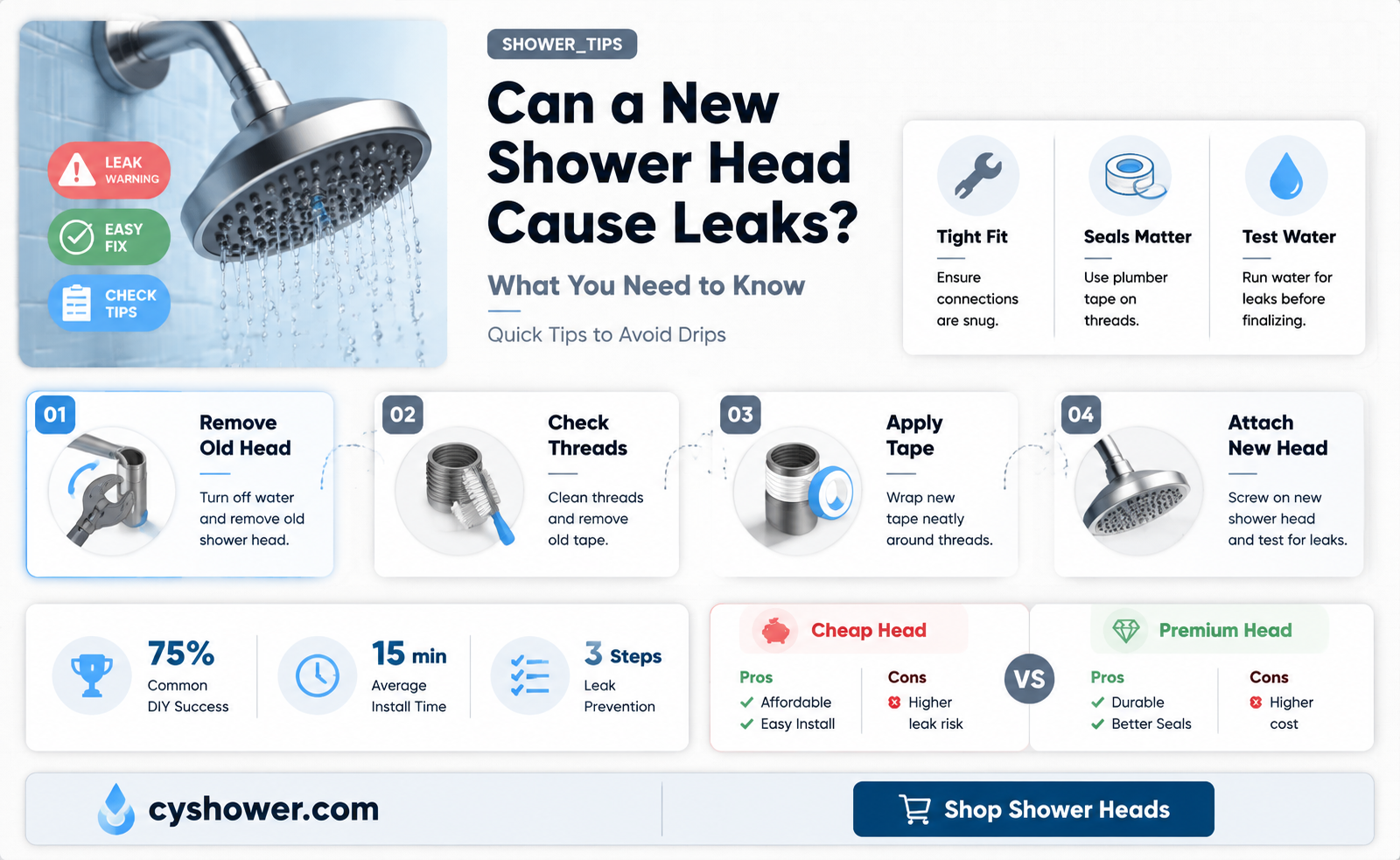 can changing a shower head cause a leak