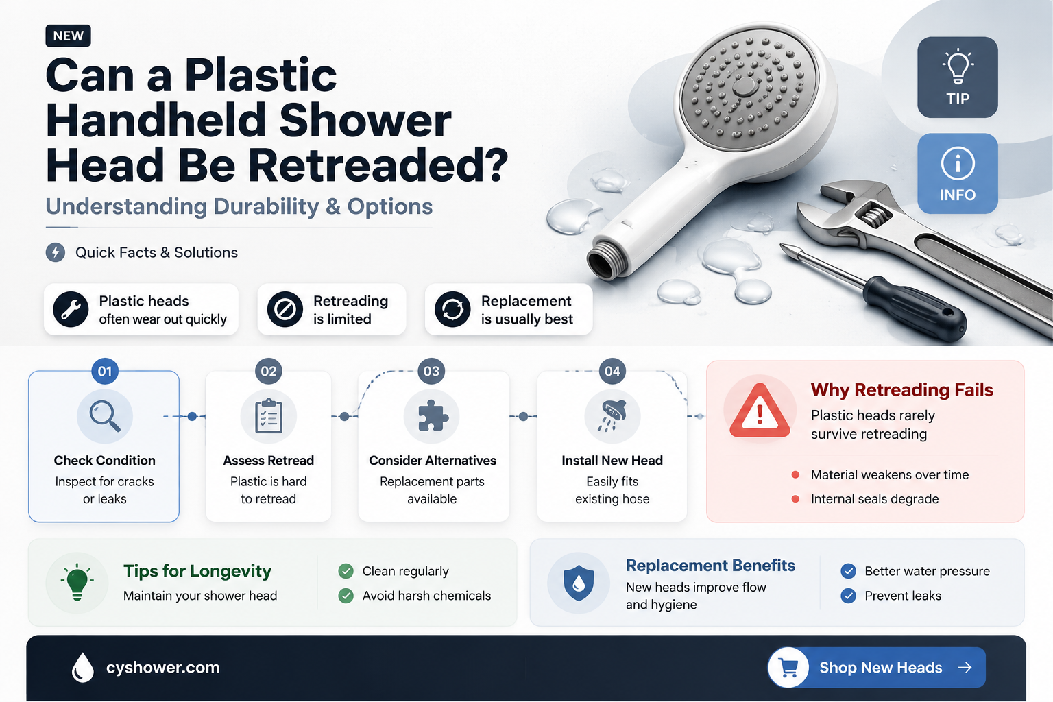 can a plastic hand held shower head be rethreaded
