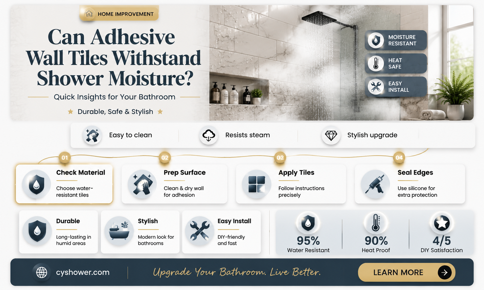 can adhesive wall tiles be used in the shower