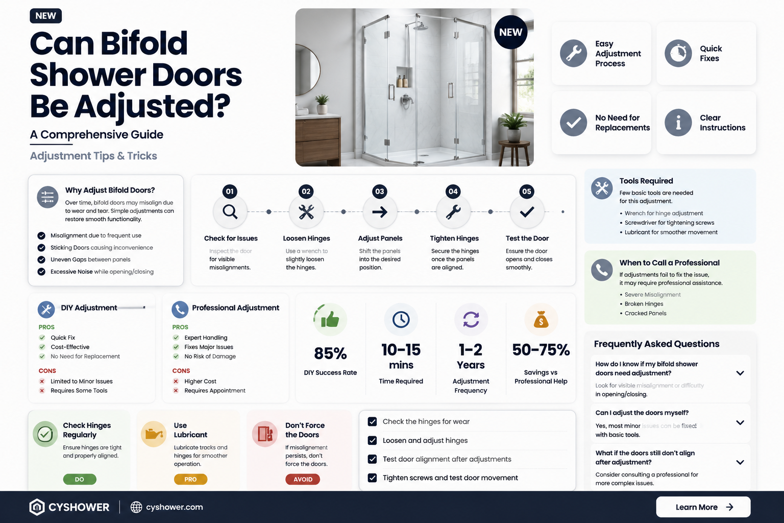 are bifold shower doors adjustible