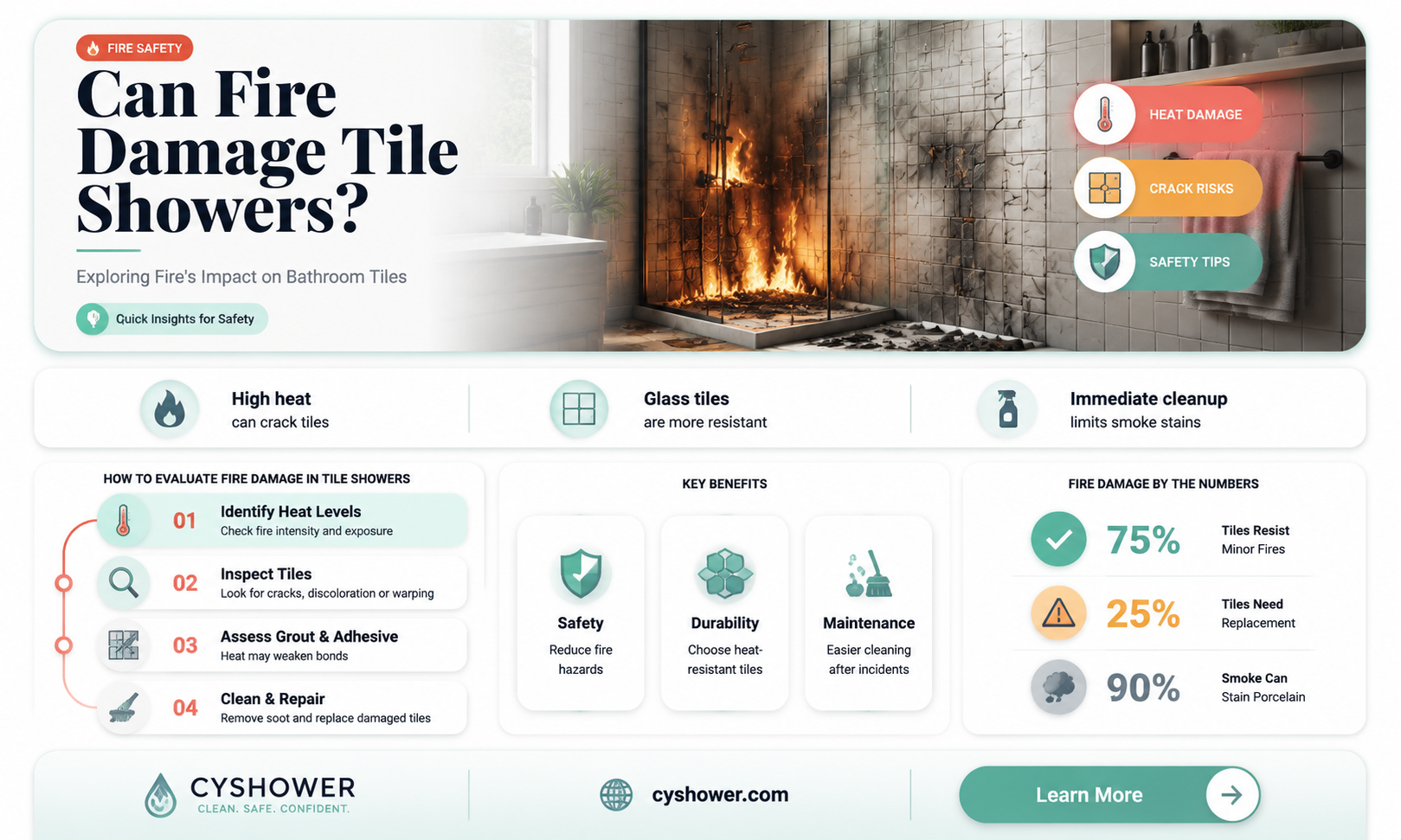 can fire burn through tile shower