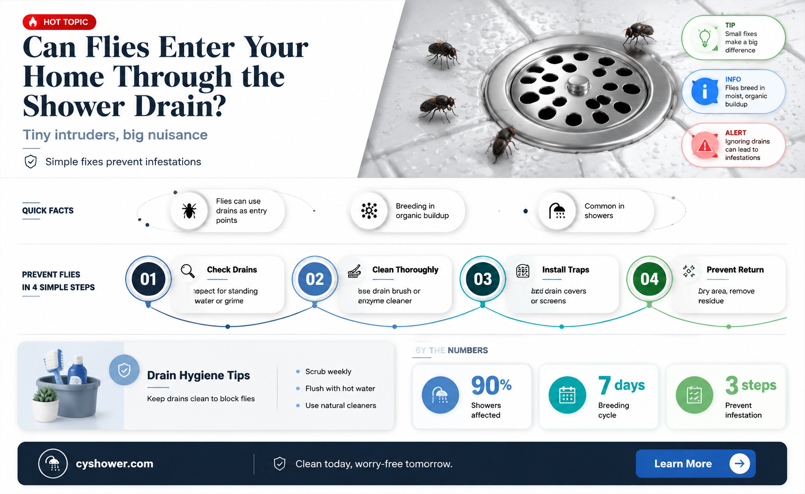 can flies get in house thru shower drain