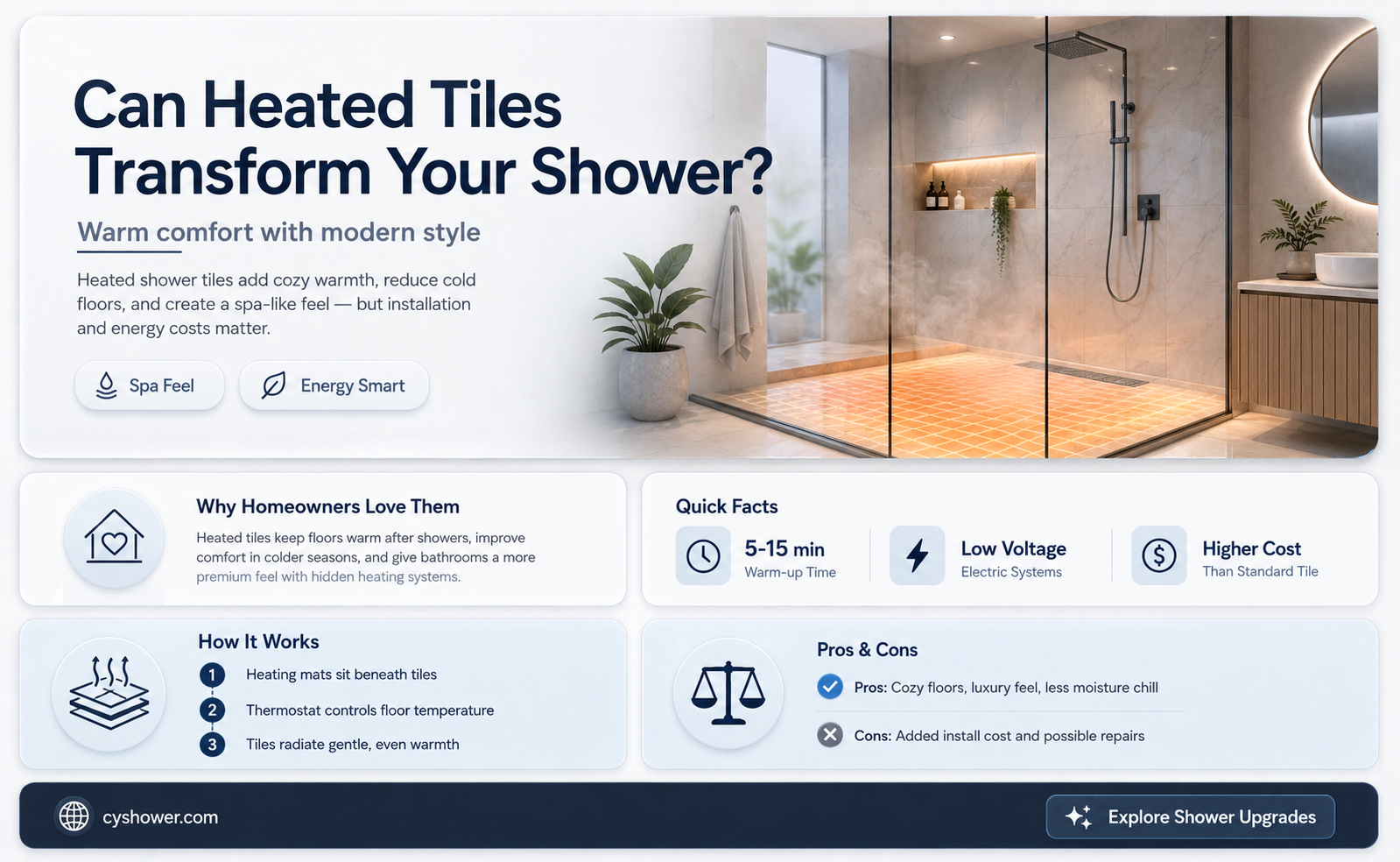 can heated tiles be in shower