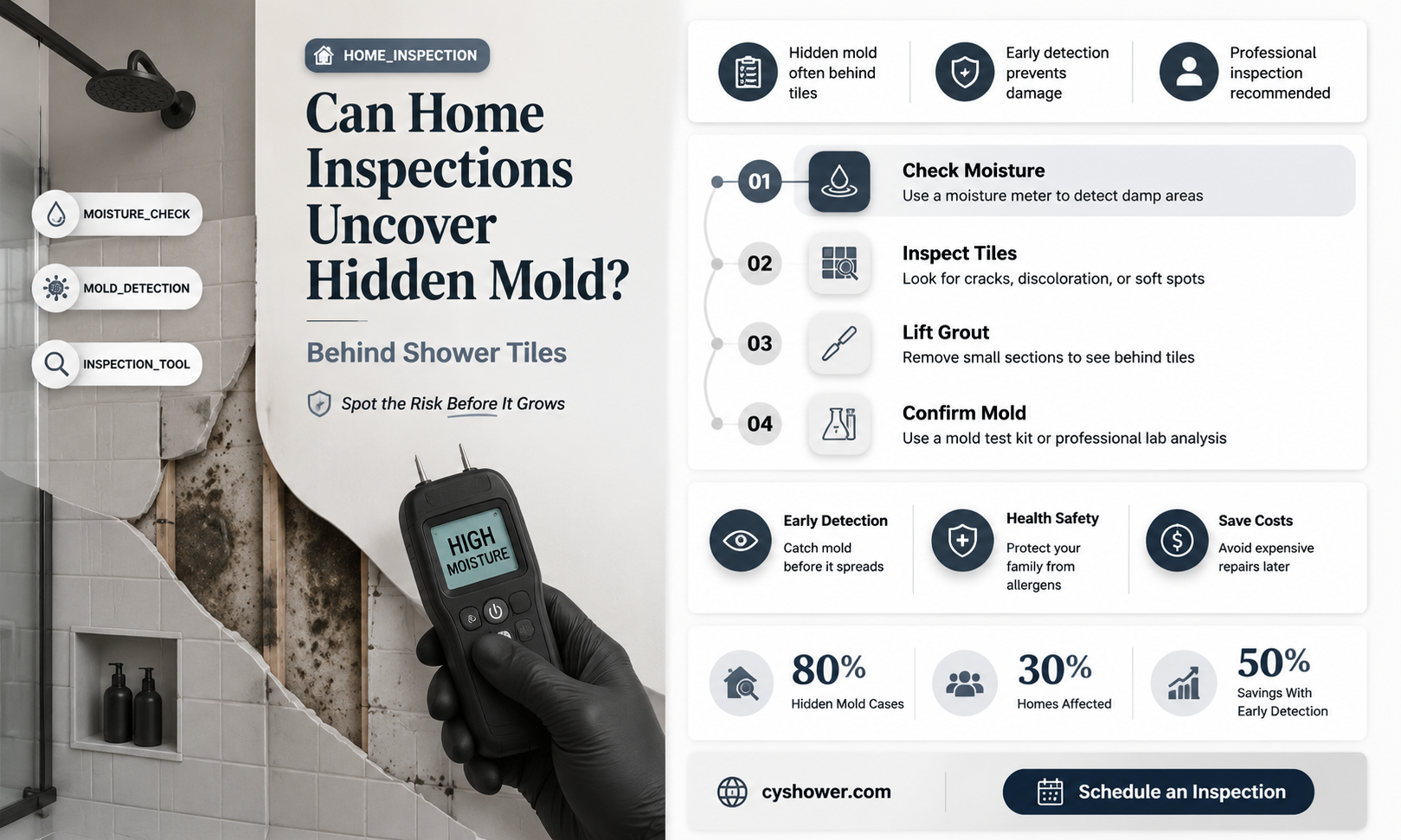 can a home inspection detect mold behind shower tile