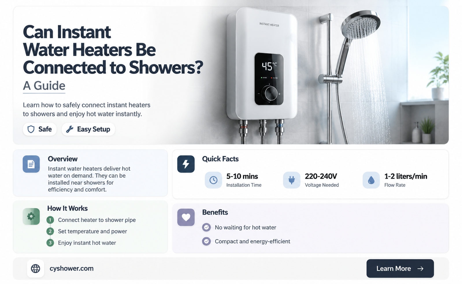 can instant water heater be connected to shower