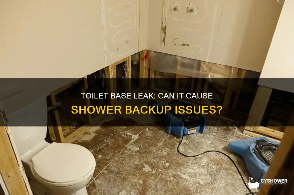 can leak at toilet base cause shower to back up