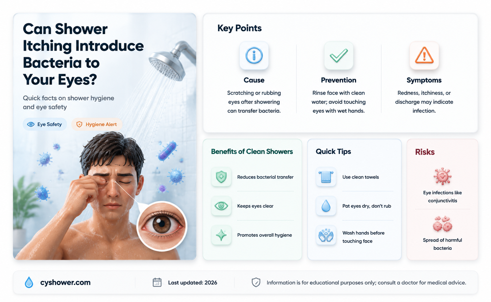 can bacteria get in eyes by itchy in shower