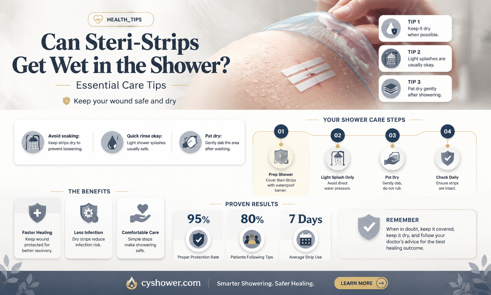 can i get steri strips wet in shower