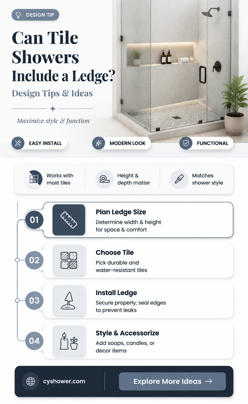 can a tile shower have a ledge