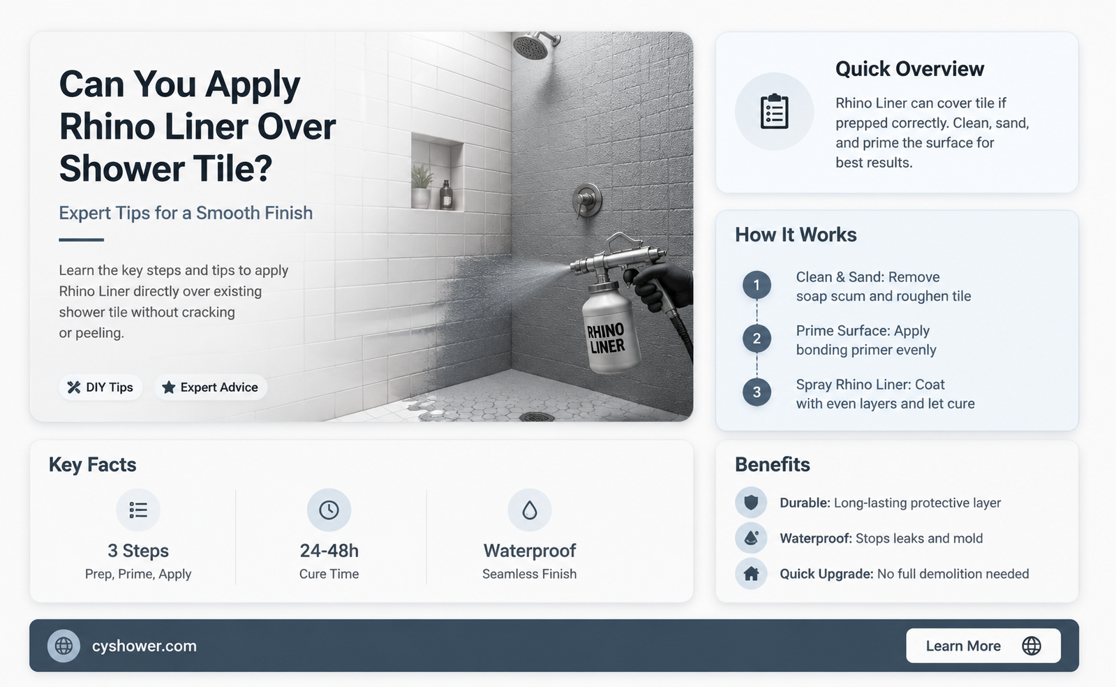 can i rhino line over shower tile