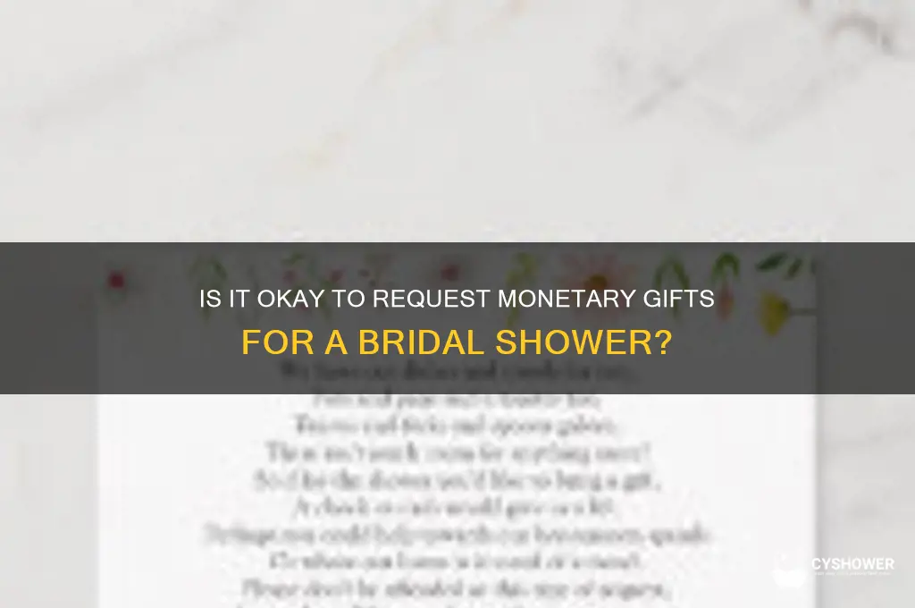 can you ask for money for a bridal shower