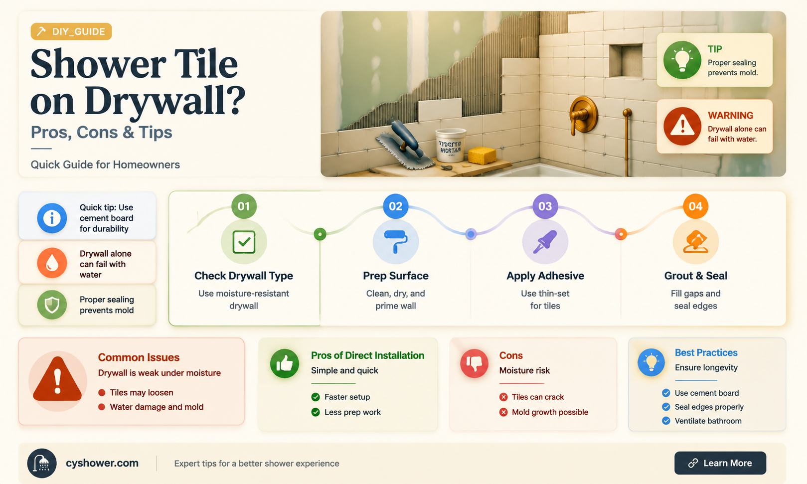 can i put shower tile directly on drywall