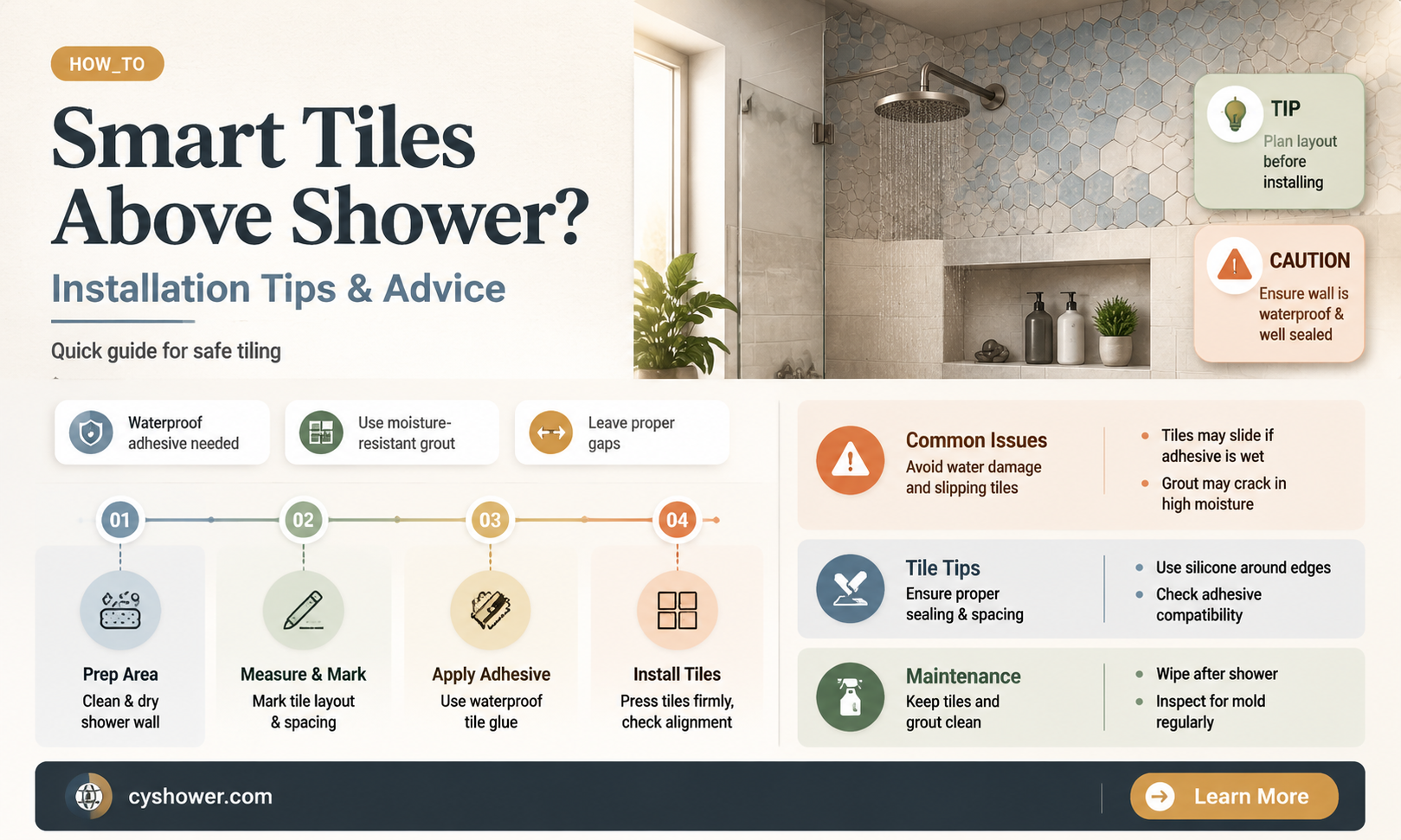 can i put smart tiles above shower head