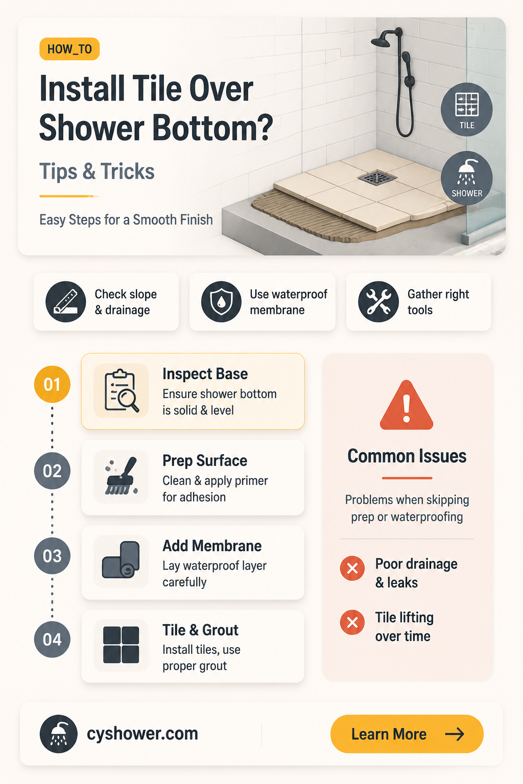 can i put tile on an existing shower bottom