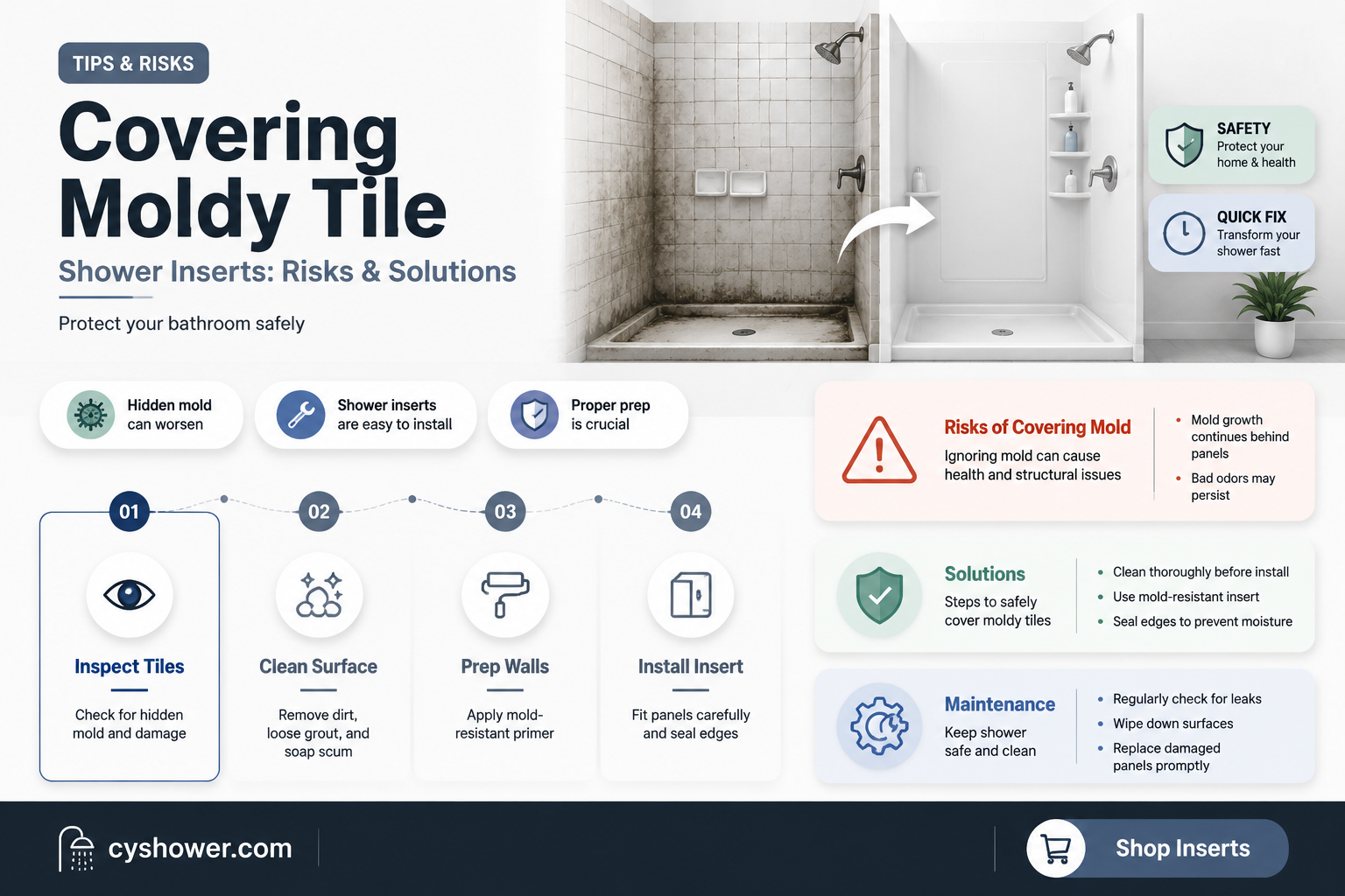 can i cover moldy tile with a shower insert