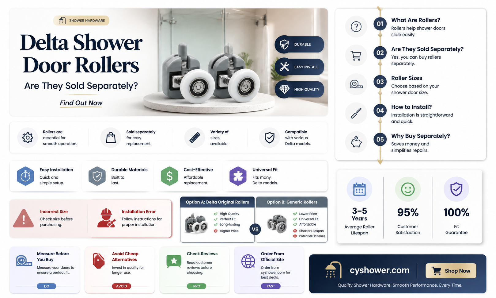 are rollers for delta shower doors sold separately