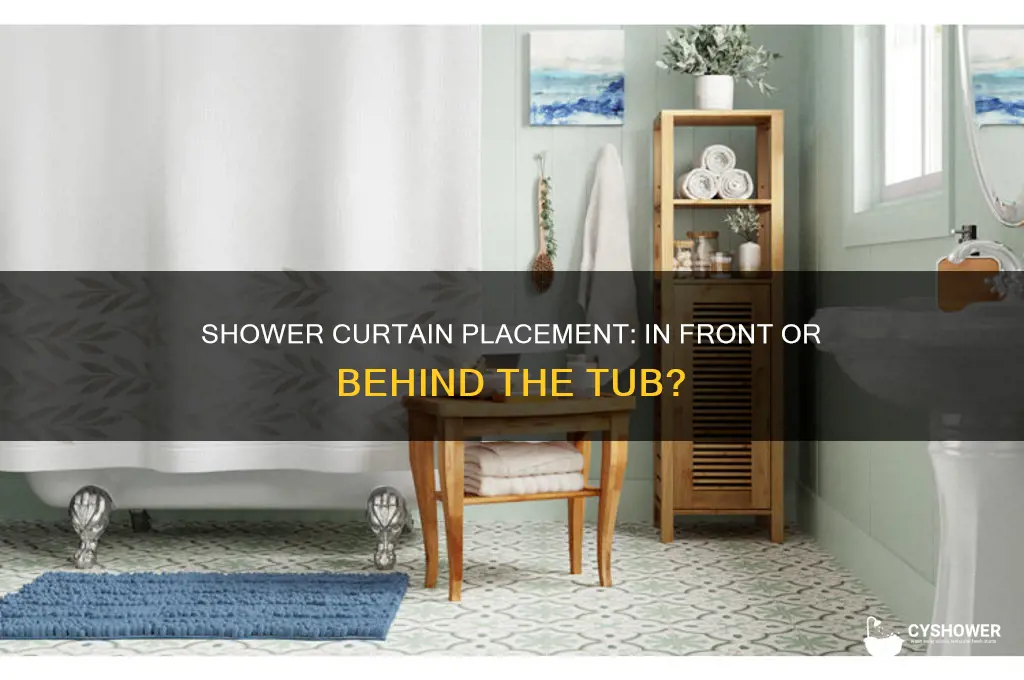 do shower curtains go infront or behind