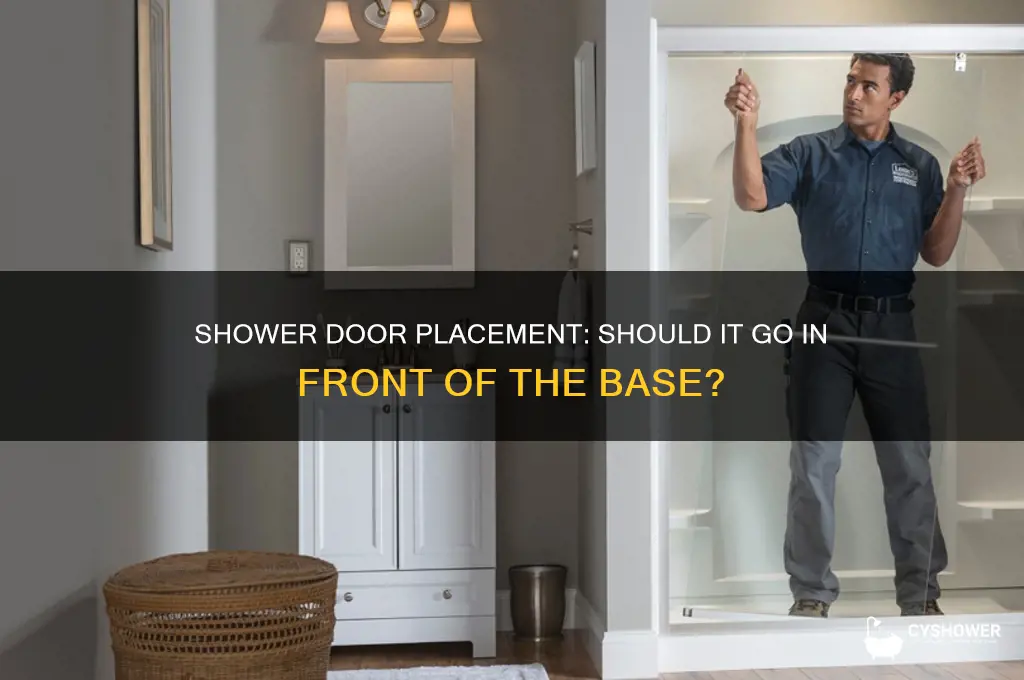 does a shower door go in front a shower base