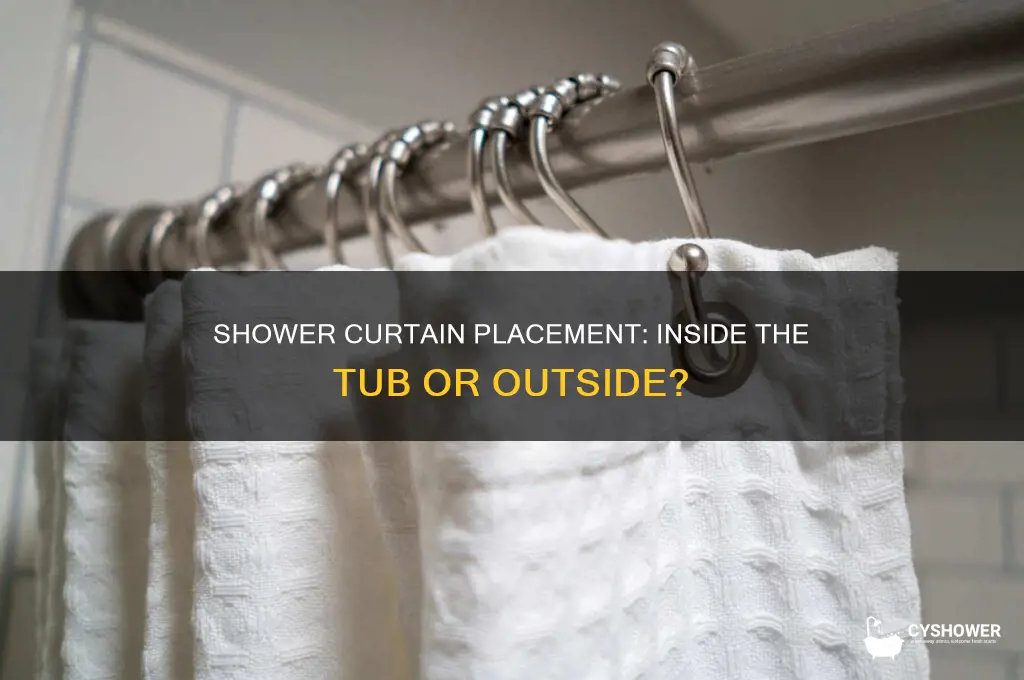 does shower curtain go inside tub