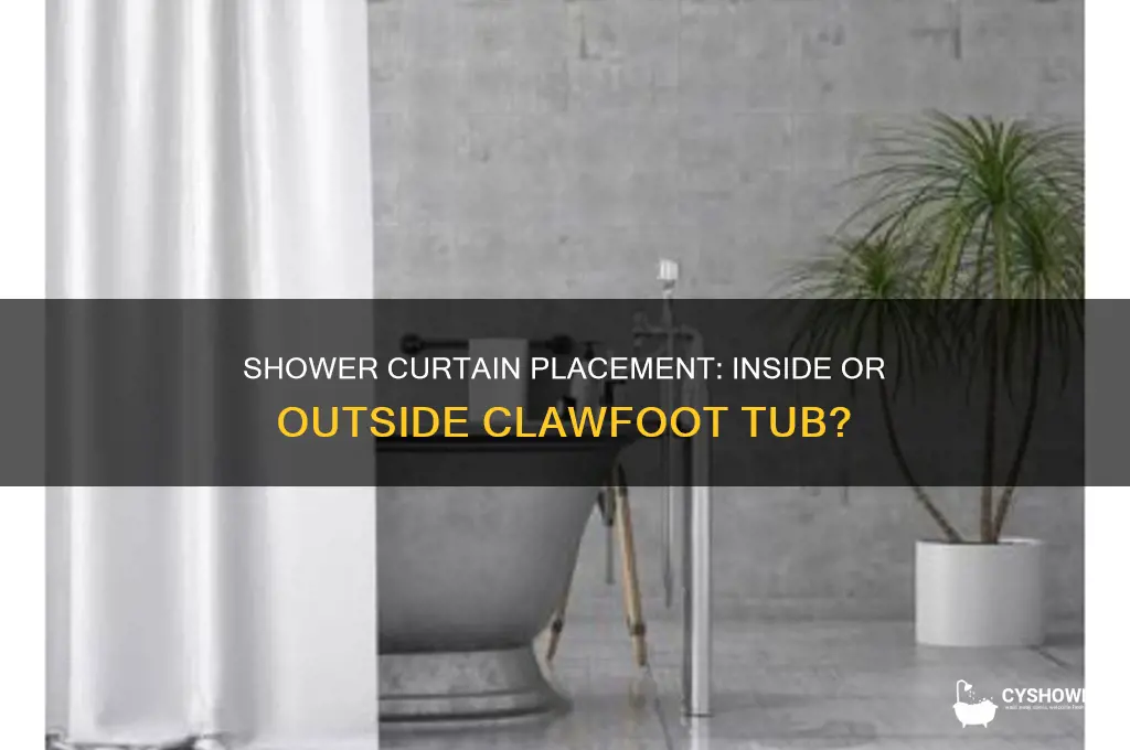 does shower curtain go jbside or outside clawfoot