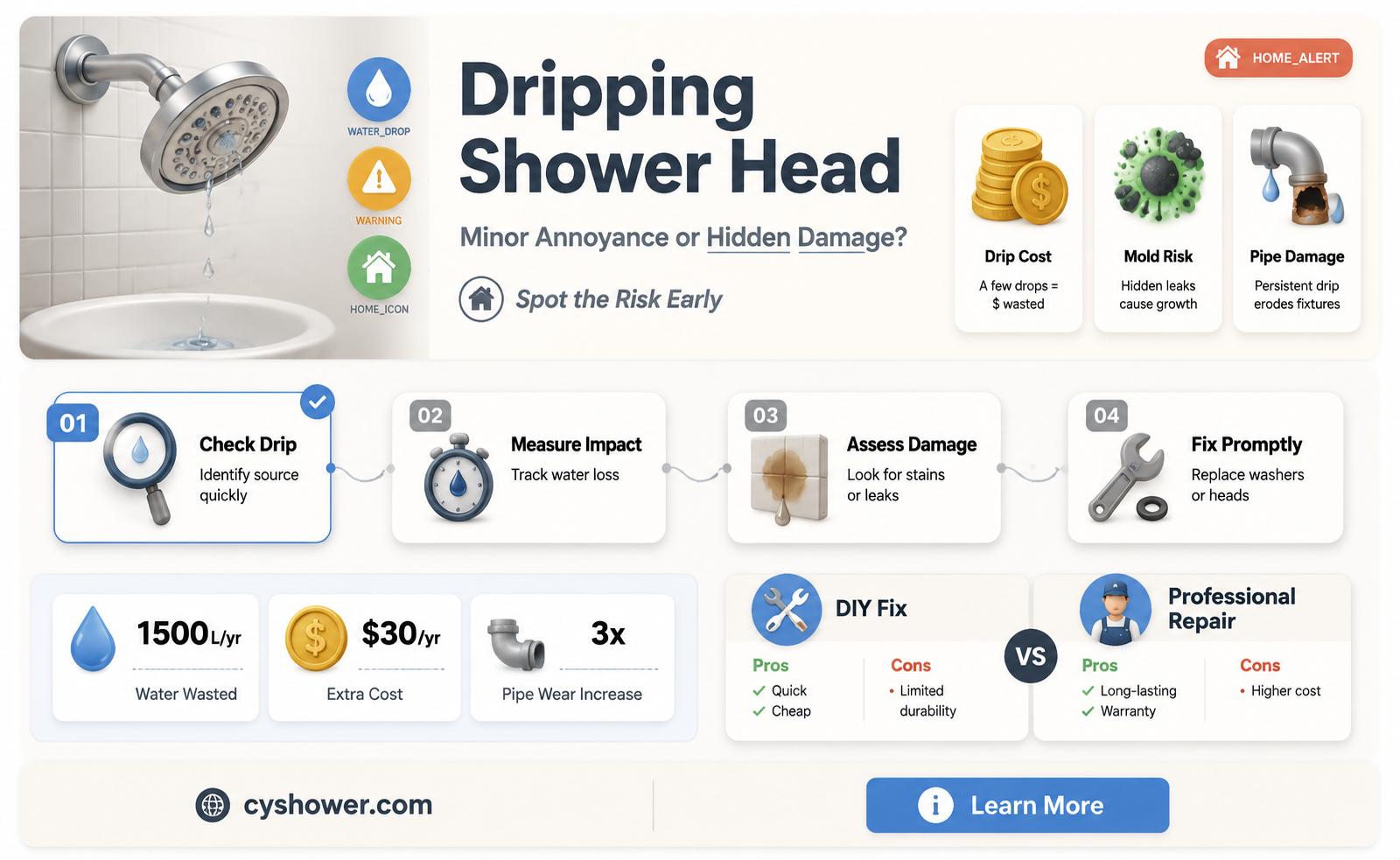 can a dripping shower head cause damage