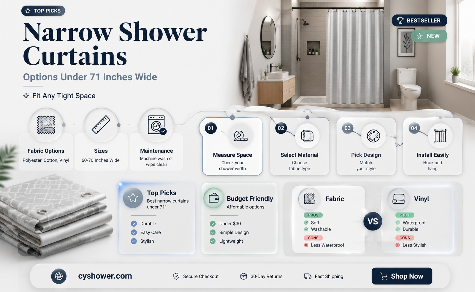 are there shower curtains less than 71 inches wide