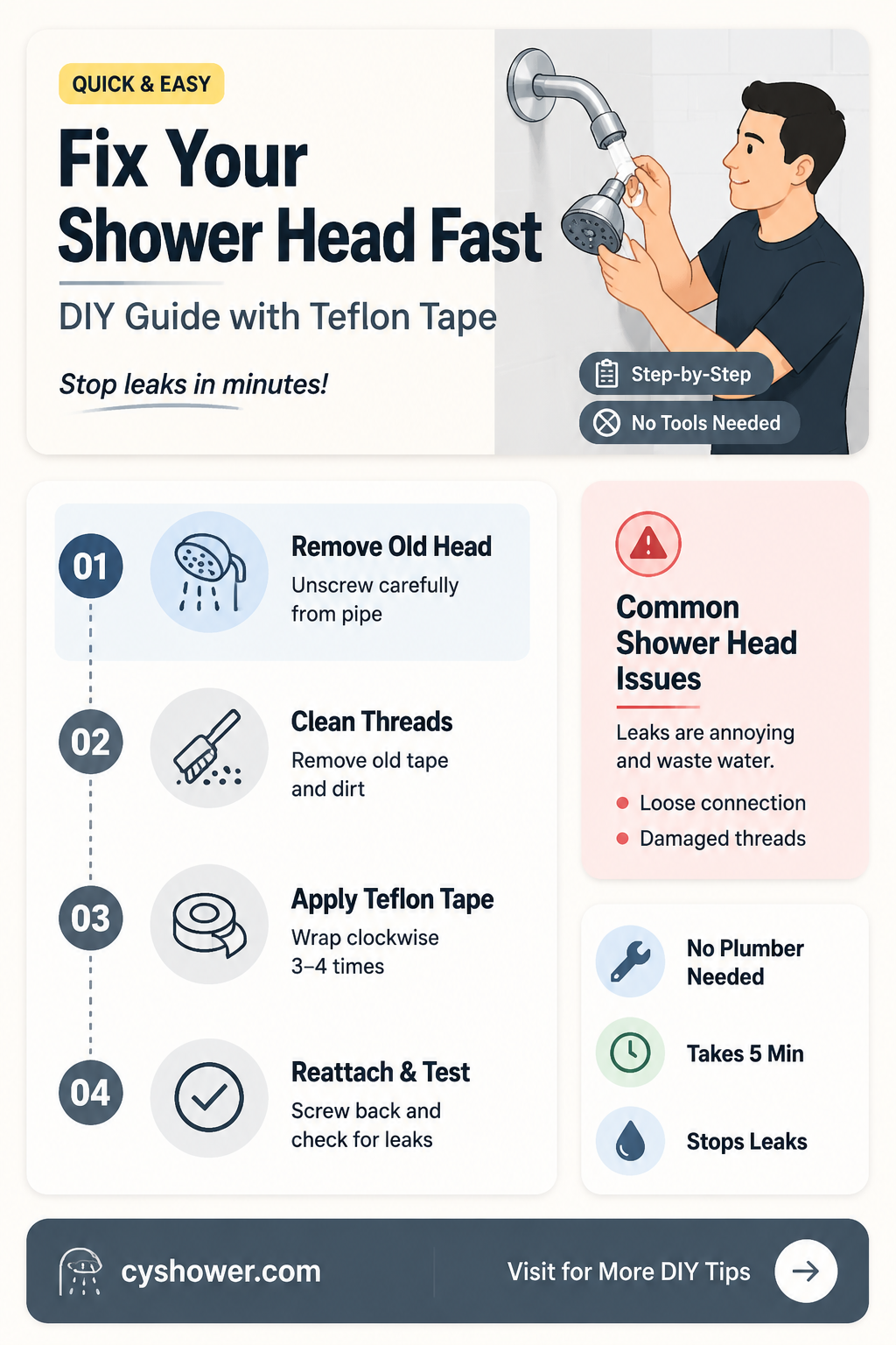 can i fix a shower head with teflon tape