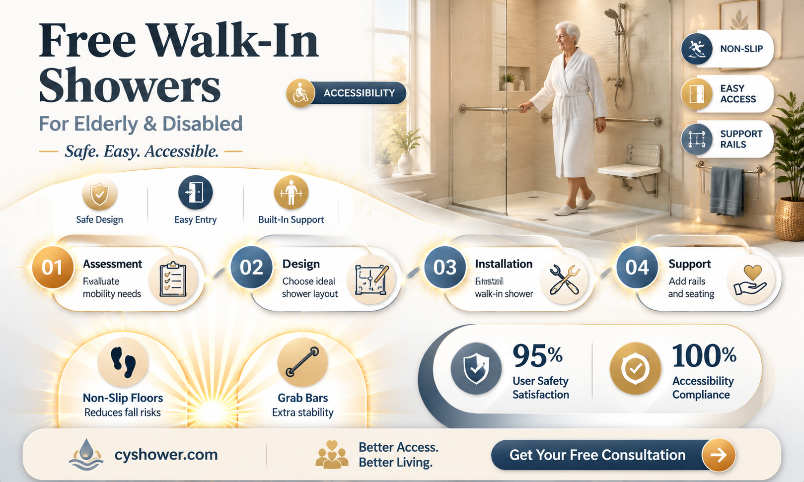 can eldetly disablef get free walk in shower
