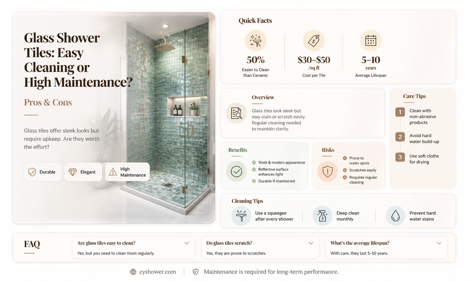 are glass shower tiles easy to clean