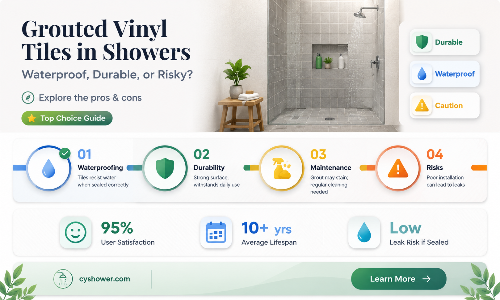 can grouted vinyl tiles be used in a shower