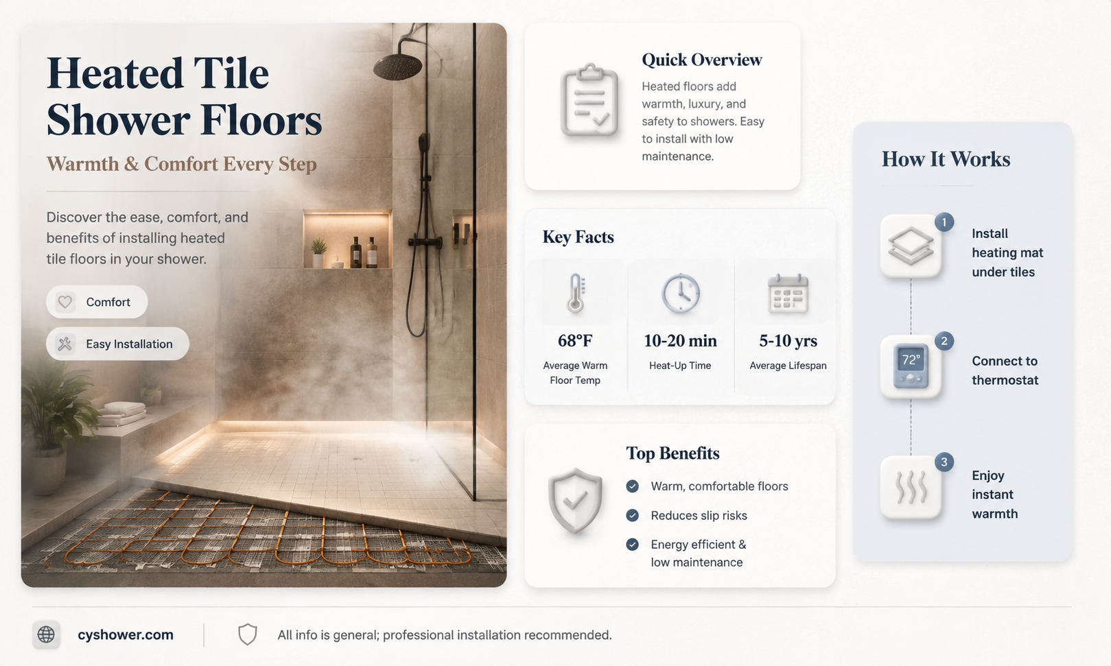 can a shower floor be heated tile