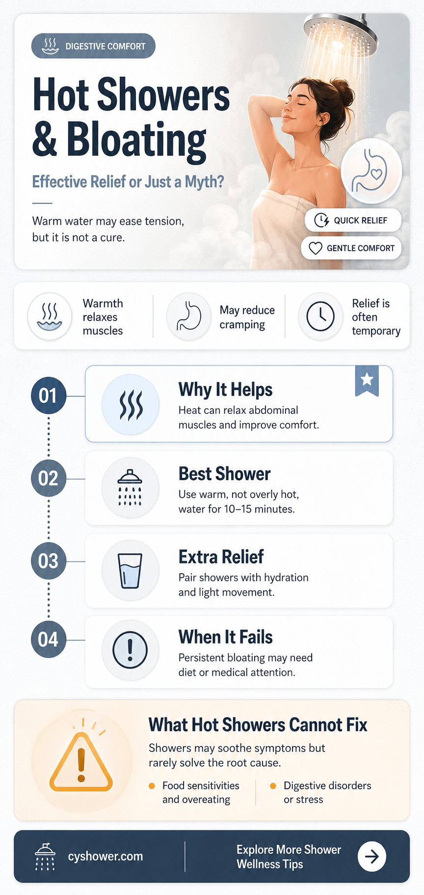 can hot shower get rid of a bloated stomach