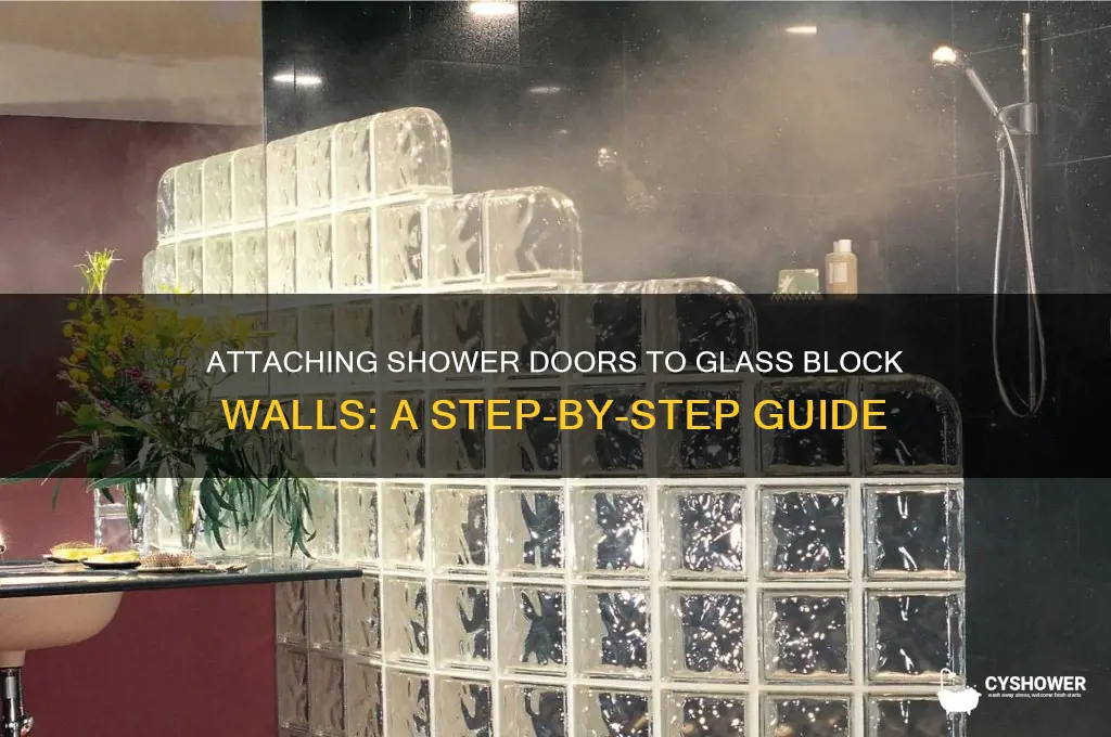 how to attach shower door to glass block wall