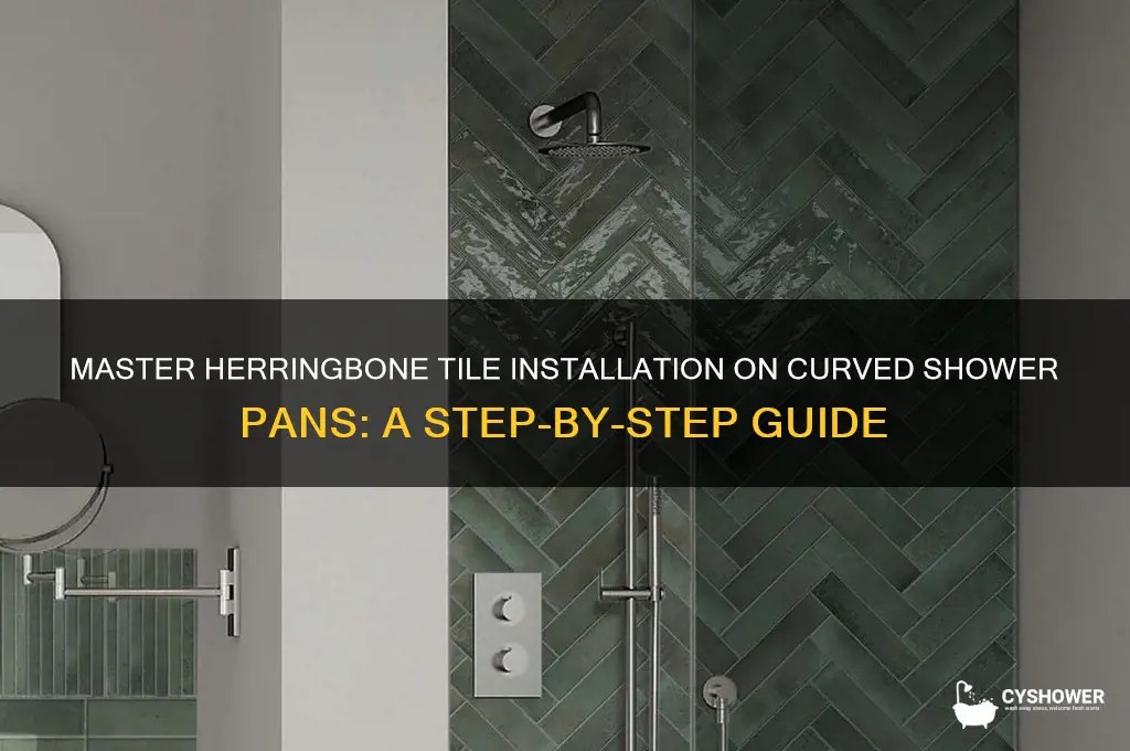 how to lay herringbone tile against a curved shower pan