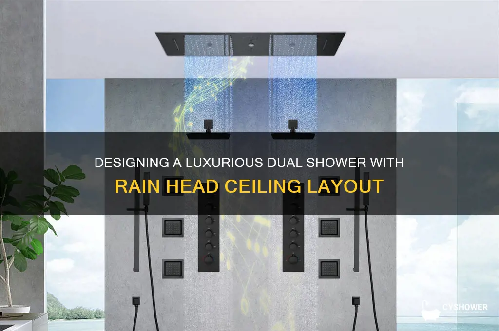 how to layout a dual shower with rain head ceiling