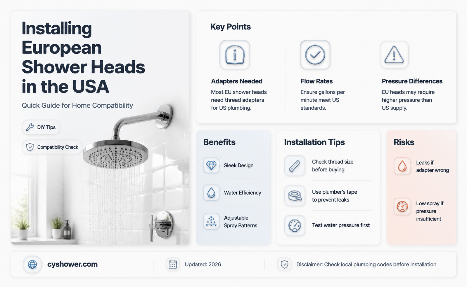 can i isntall shower head from europe in usa