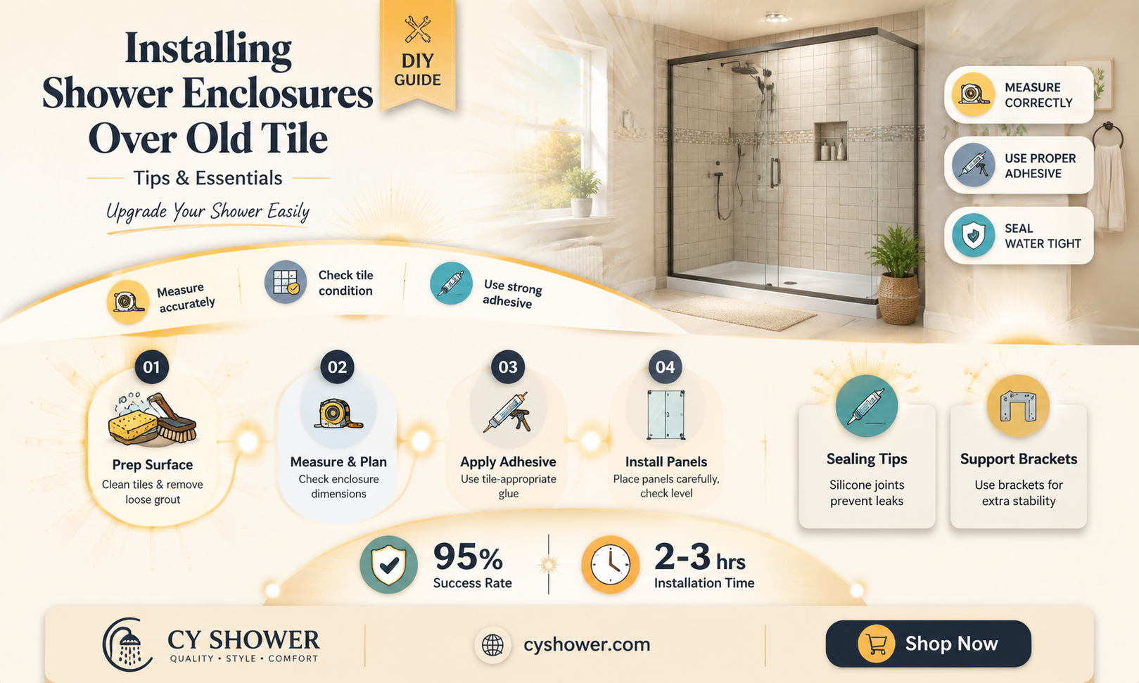 can i put a shower enclosure over old ceramic tile